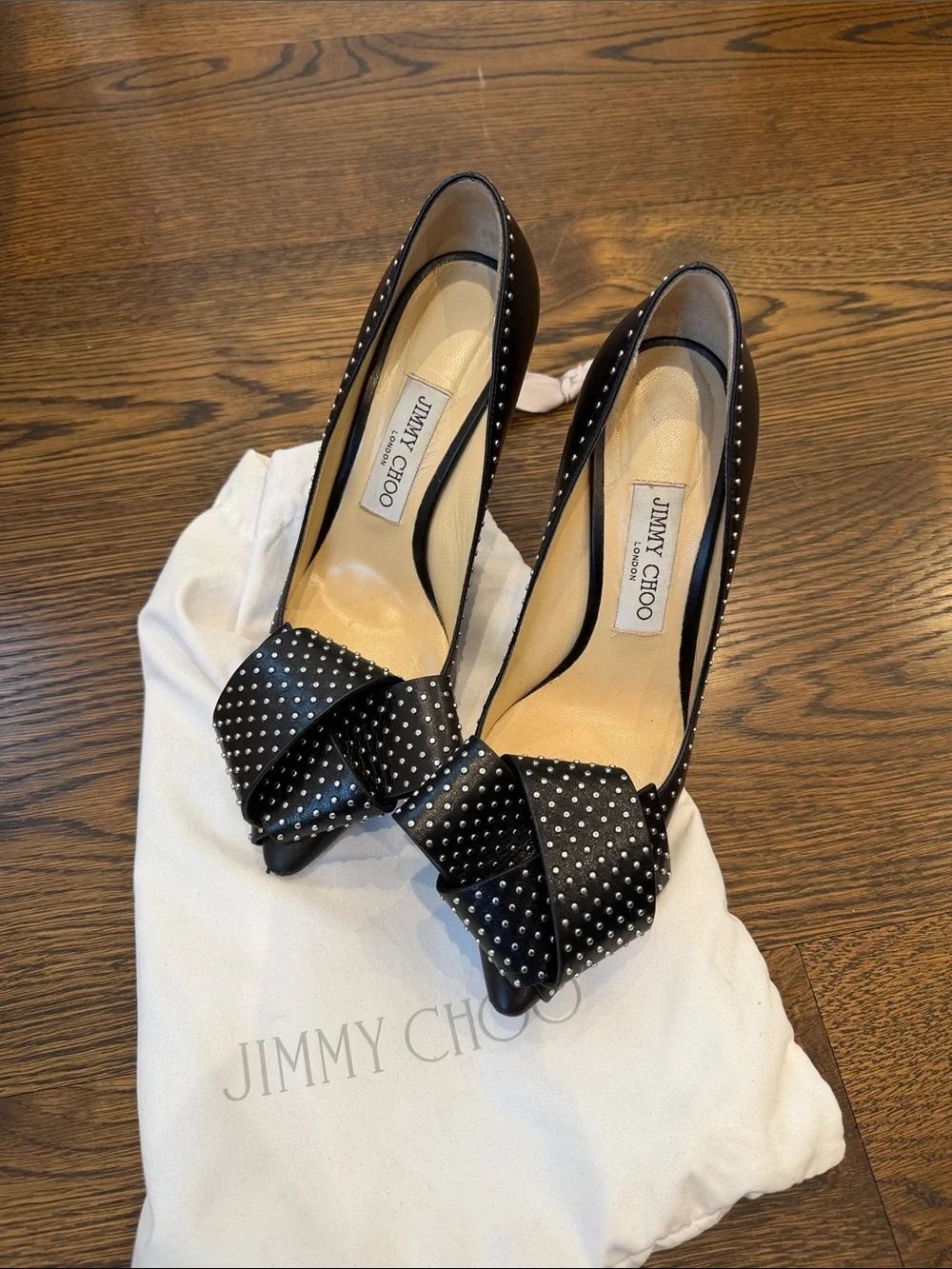 Jimmy Choo Black Studded Bow Pointed-Toe Pumps